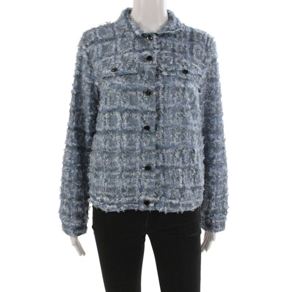 Picadilly Women Jacket Blue Check Collared Long Sleeve 100% Polyester Size M